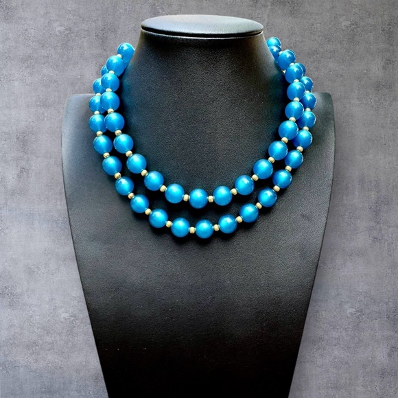 MOONGLOW Dark Blue Lucite Double-Strand Necklace, Vintage - Picture 6 of 12